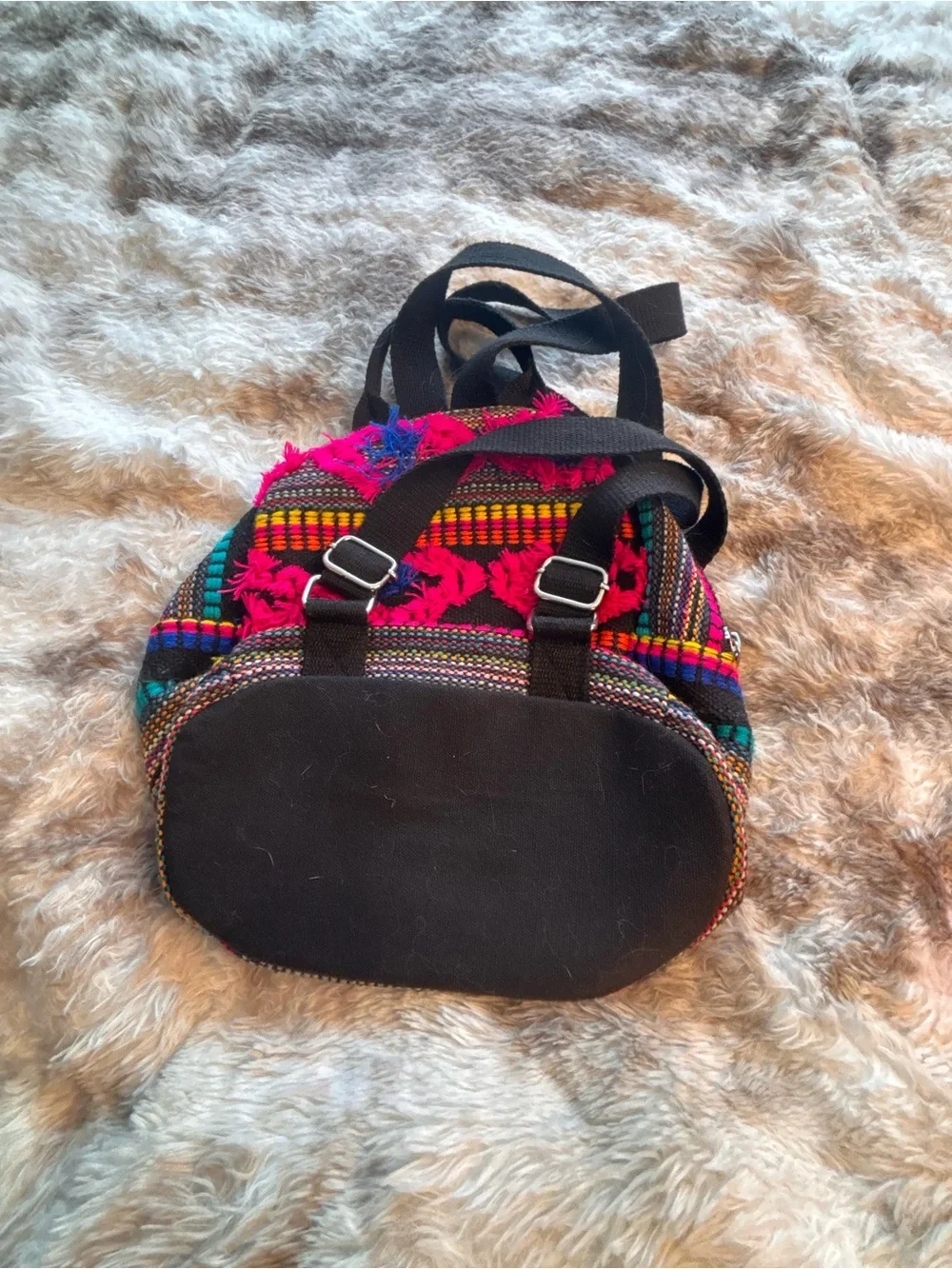 Boho Pink Multicolor Mini Backpack with Front Zip Pocket
